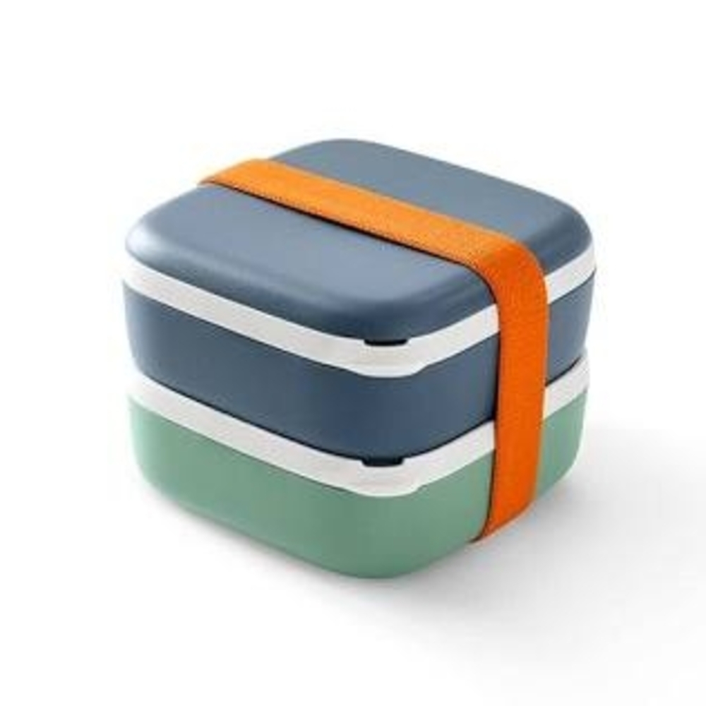 Pampered Chef Blue and Green Bento Lunch Box with Orange Strap